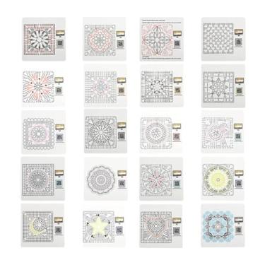 Imagem de Nishiyuenyi Cartões de crochê de vovó, 20 planilhas padrões de crochê gráficos de ponto de crochê para amante de artesanato