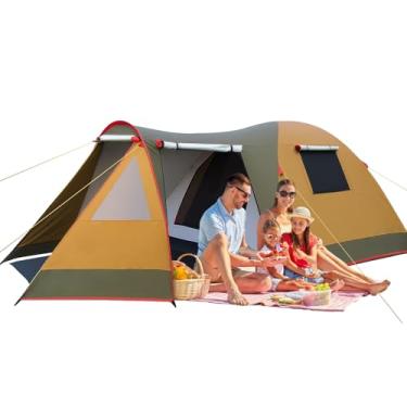 Imagem de Barraca de Camping Para Múltiplas Pessoas, com Um Quarto Uma Sala de Estar, de Proteção Solar de Proteção Chuva e Vento Pode Acomodar Pequena Família Reunindo, Viajando (Castanho+Verde Escuro)