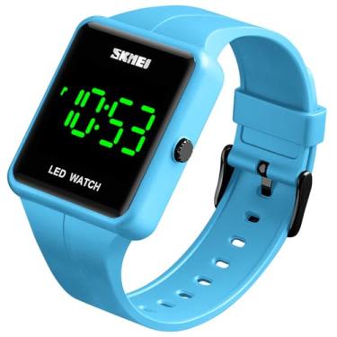 Imagem de Gosasa Relógio digital de LED grande, data, hora, 3 bar, impermeável, relógio de pulso masculino e feminino, Azul, Digital, movimento de quartzo