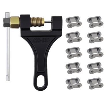 Imagem de Windance Disjuntor de corrente de motocicleta, ferramenta de remoção de pino de corrente com 10 elos principais de conexão para bicicleta Dirt Pit de 50cc 125cc ATV Quad Go Kart Scooter Mini Bike (420