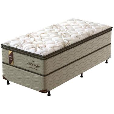 Imagem de Cama Box De Solteiro Probel Fort Comfort Com Pillow Top E Molas Prolastic 72X88X188Cm Branco Com Bege