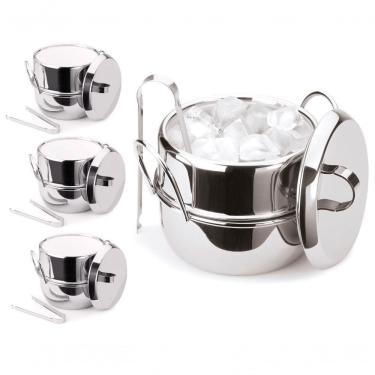 Imagem de Kit 4 Baldes De Gelo Inox Térmico Com Pegador De Gelo Tampa