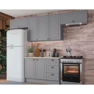 Imagem de Kit De Cozinha Modulada 5 Peças Americana (3 Aéreos. 1 Balcão, 1 Complemento) Cinza - Henn