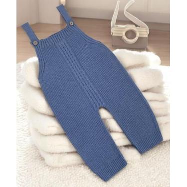 Imagem de Jardineira Tricô Ponto de Arroz Macacão Para Passeio e Maternidade Ant