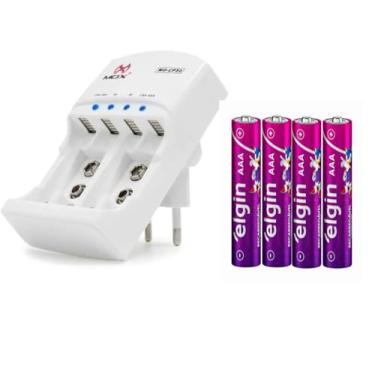 Imagem de Carregador MOX Pilhas e Baterias + 4 pilhas AAA 1000 Elgin Palito
