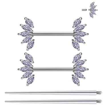 Imagem de Ruifan Piercing de mamilo de titânio roscado internamente anel asa transparente CZ língua anéis de barra reta piercing corporal joias para mulheres homens 14G 14 mm com piercing reto afunilado