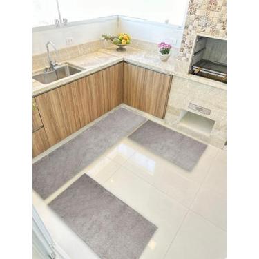 Imagem de Kit Cozinha 3 pçs Classic Tapete Passadeira Shaggy Antider. - Oasis, P