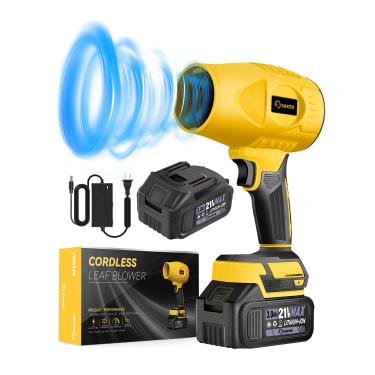 Imagem de Saker Soprador De Folhas Portátil Sem Fio, Aspirador Pó Turbo Jet 180.000 Rpm, Espanador Ar Comprimido Com Velocidade Ajustável Para Secagem, Limpeza Pátios E Camping, 2 Baterias, Amarelo