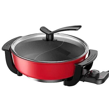 Imagem de SERENITA Frigideira Elétrica Shabu Hot Pot Antiaderente Para Cozinhar, Wok De 2 Sabores, Aquecimento Rápido (Dividida)