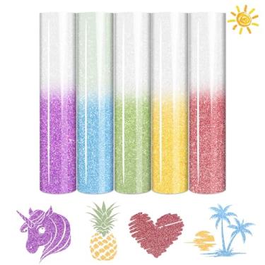 Imagem de HTVSTD Vinil Htv Com Glitter Que Muda De Cor - 5 Peças 12'' X 10'' Transferência Calor Uv Sensível À Luz Solar Para Camisetas
