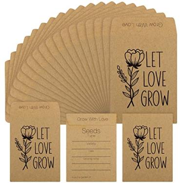 Imagem de Teling 100 envelopes de sementes de casamento pequenos pacotes de lembrancinhas de casamento Kraft 5 x 8 cm envelopes rústicos autoadesivos para plantas, jardim, sementes, lembrancinhas de festa retrô