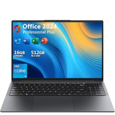 Imagem de EYY Laptop de 16 polegadas, processador Intel Core i5, laptop Windows 11 Pro 16 GB (8 + 8) RAM 512 GB SSD, tela FHD 16:10 1920 x 1200, MS Office 2024, notebook com teclado retroiluminado, WiFi, BT5.0