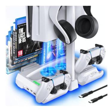 Imagem de Base Cooler Compatível Ps5 Carregador 2 Controles Suporte Jogos Fone -