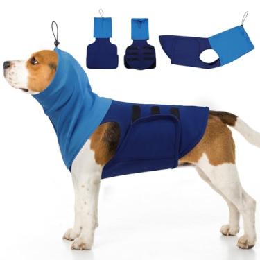 Imagem de SAWMONG Colete de ansiedade para cães, camisa respirável calmante ajustável no peito e capuz, jaqueta de trovão para cães, alívio de estresse para animais de estimação, casaco que envolve orelhas para