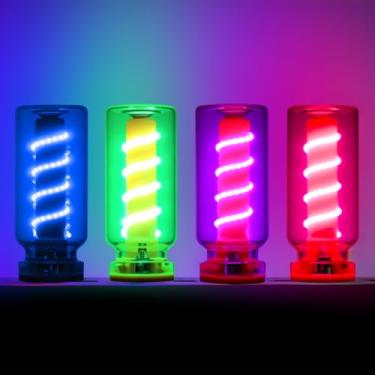 Imagem de 4 peças de luzes interiores de carro retrô USB com adaptador tipo C - iluminação ambiente de LED vintage regulável ao toque - Mini luz decorativa para automóveis e casa (azul + verde + roxo + vermelho