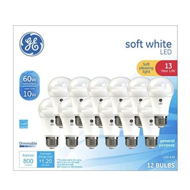 Imagem de Lâmpadas de LED de substituição GE Soft White 60 Watts, uso geral, lâmpadas reguláveis, pacote com 12 (branco macio, embalagem com 12) (12)