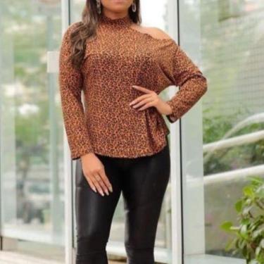 Imagem de Blusa manga longa decote no ombro lateral gola alta - Filó Modas