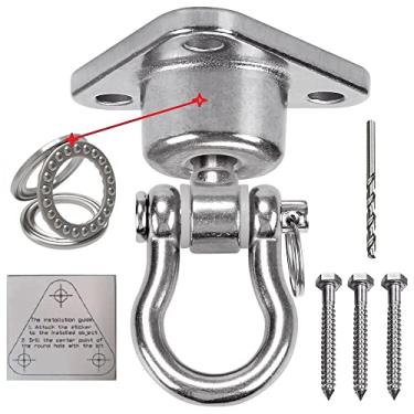 Imagem de IOH Kit de suspensão de rede de suporte silencioso com rolamento, antiferrugem SUS 304, capacidade de 680 kg para serviço pesado de 180 °, gancho giratório giratório de 360 °, cadeira, ioga, bolsa de areia, conjuntos de ginástica (3 parafusos para madeira)