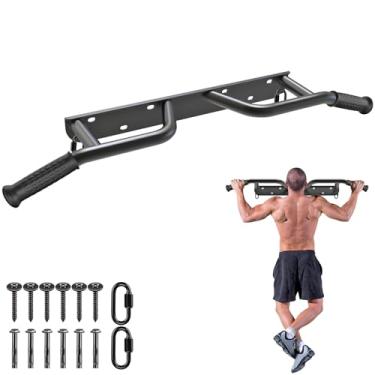 Imagem de SELEWARE Barra de puxar para porta de parede resistente, barra de queixo multifuncional totalmente soldada com ganchos de faixa de resistência, sistema de ginástica em casa para treino corporal, feixe