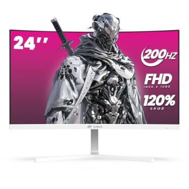 Imagem de CRUA Monitor De Jogos Curvo De 24", Monitor De Computador De 165 Hz/200 Hz, Fhd 1920 X 1080, 120% Srgb, Amd Freesync, Filtro De Luz Azul, Para Jogos E Escritório, Montável Na Parede - Branco