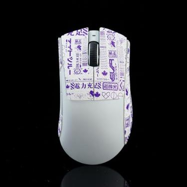 Imagem de Hokeyio Fita aderente para Razer Deathadder V3 Pro - antiderrapante, controle aprimorado, suga suor, couro macio, melhora a aderência de jogos FPS [pré-corte] EVA branco e roxo 0,5 mm