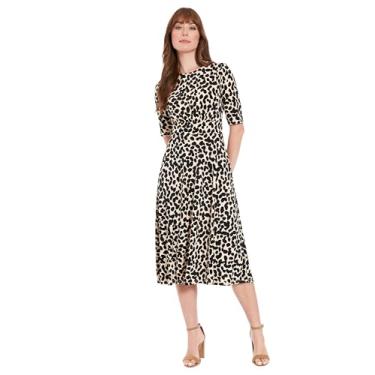 Imagem de London Times Vestidos lisonjeiros midi para coquetéis, convidados de casamento, verão e trabalho para mulheres, Bronzeado/preto, 50