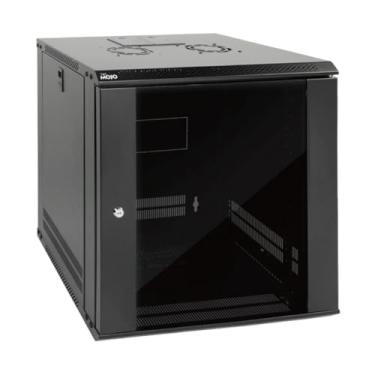 Imagem de Tecmojo Gabinete de servidor de montagem na parede 12U Gabinete de rack de rede IT com trava para porta e painéis laterais preto, ventilador de refrigeração, porta de vidro, profundidade de 45 cm