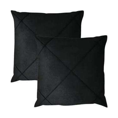 Imagem de Kit 2 Capas para Almofada Drapeada em Veludo Quadrada 60x60 Preto