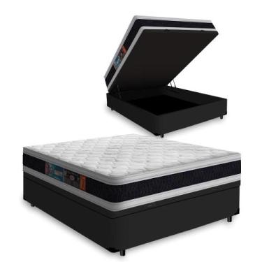 Imagem de Box Baú com Colchão e Espuma D45 Castor Black White Casal, Preto