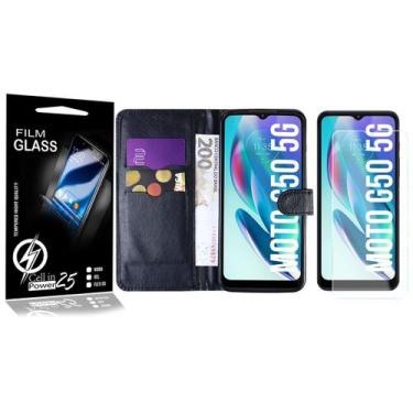 Imagem de Capa Case Flip Carteira + 2 Peliculas Vidro Para Moto G50 5G XT2149 - 