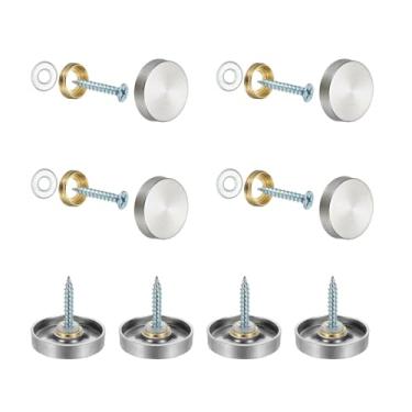 Imagem de YELARXI Parafusos de espelho 304 tampas decorativas de aço inoxidável fixadores de pregos, acabamento escovado de 25 mm adequado para ferragens de publicidade de sinal de espelho (8 peças, prata)