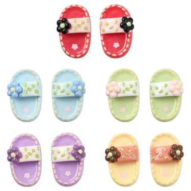 Imagem de UR URLIFEHALL 60 peças, chinelos, flores, 10 cores, cabochão de resina, mini sapato de verão, pingentes de fundo plano para decoração de scrapbook faça-você-mesmo, enfeites de celular