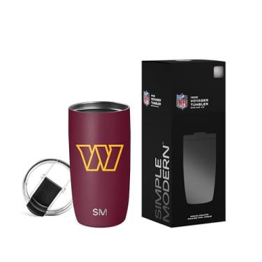 Imagem de Simple Modern Copo de café de viagem oficialmente licenciado NFL Washington Commanders 473 ml com tampa flip | Copo de aço inoxidável | Presentes de futebol para homens, mulheres | Coleção Voyager |