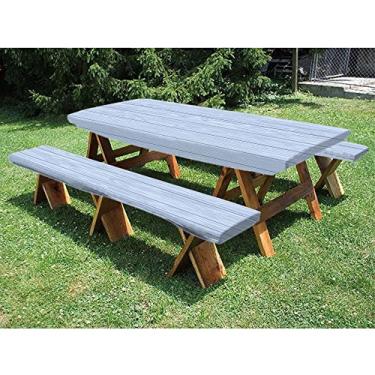 Imagem de Toalha de mesa de madeira ajustada, conjunto de 3 peças, estampa de textura de prancha de madeira, para uso ao ar livre/churrasco/acampamento, 76 x 182 cm