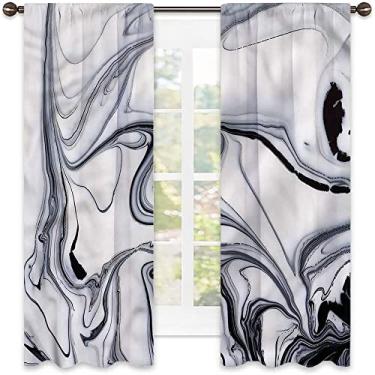 Imagem de Cortinas blecaute de mármore para quarto - Cortinas escurecidas com isolamento térmico para sala de estar, L 132 x C 137 cm