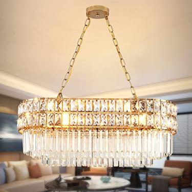 Imagem de Lustre de cristal moderno luminária com acabamento dourado, lâmpada pendente de cristal oval, para sala de estar, sala de jantar, restaurante, E12 x 8, 75 x 33 cm