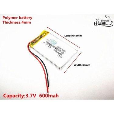 Imagem de Bateria 600 Mah 3,7v 2 Fios  4mm X 30mm X 48mm - bgb