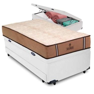Imagem de Bicama Baú + Colchão Madrid Molas V-tech Solteirão, Branco