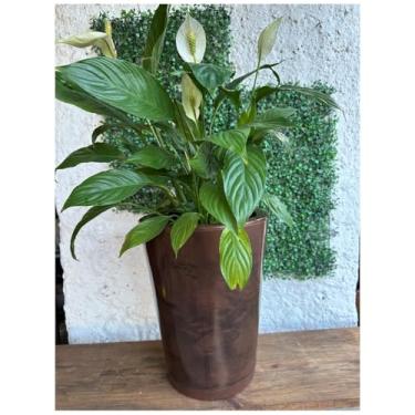 Imagem de VASO PARA PLANTA DECORATIVO LUXO EFEITO MARMORIZADO C/PRATO (Marrom)