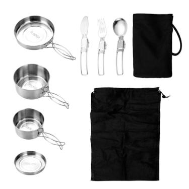 Imagem de Pegciuho 7x Kit de acampamento de aço inoxidável, utensílios de acampamento, potes de, conjunto de utensílios de cozinha para caminhadas