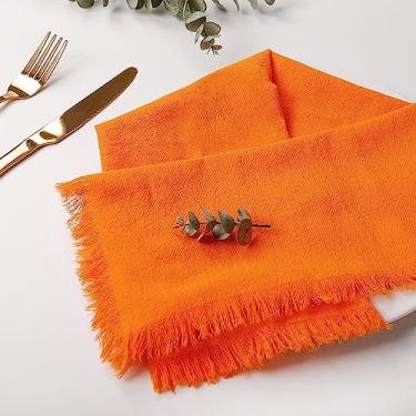 Imagem de Getfitsoo Conjunto De 6 Guardanapos Pano Outono, 100% Algodão Com Franjas, 45 X Cm, Macios, Artesanais, Laváveis Para Jantar, Ação Graças, Casamento, Decoração Mesa Festas (Laranja)