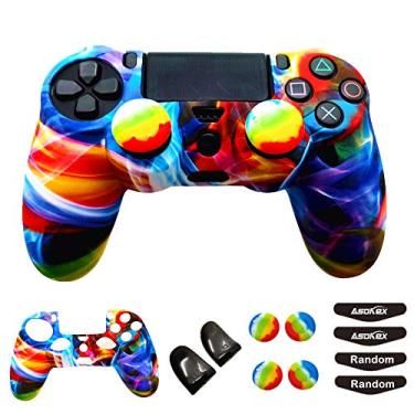 Imagem de Capa de silicone para controle Ps4 (1 capa antiderrapante, 1 par extensor de gatilho L2 R2, 4 peças de apoio para polegar, 4 peças de protetor de barra de luz de LED para controle DualShock PS4/Slim/Pro, Multicor