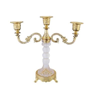 Imagem de Ｂｅｓｇａ Suporte de velas cônico de 3 braços, castiçal com design retrô, suporte para fotos, candelabro para sala de estar, decoração de casa, Ouro