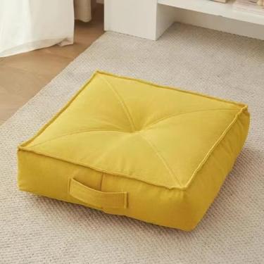 Imagem de Almofada 15 Cm Almofada De Assento Extra Grossa Redonda/Quadrada 100% Algodão Almofada De Assento Para Poltrona Almofada De Cadeira De Escritório De Carro P, Square Yellow, 60x60x15cm