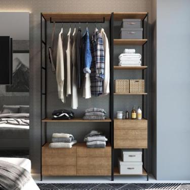 Imagem de Conjunto Closet Modulado em Estilo Industrial com 2 Estantes 1,35m Cle