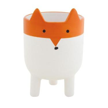 Imagem de Cachepot "Raposa" Branco e Laranja Em Ceramica 13 cm M02 - D'Rossi - M