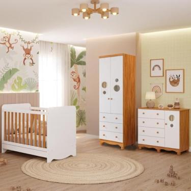 Imagem de Quarto Bebê Completo Berço Americano Ben 3 em 1 Guarda Roupas 2 Portas Cômoda Bolinha 100% Mdf