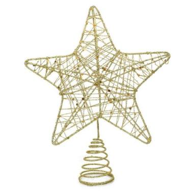 Imagem de Ponteira De Árvore Estrela Aramada Dourada 21cm - Gici Christmas