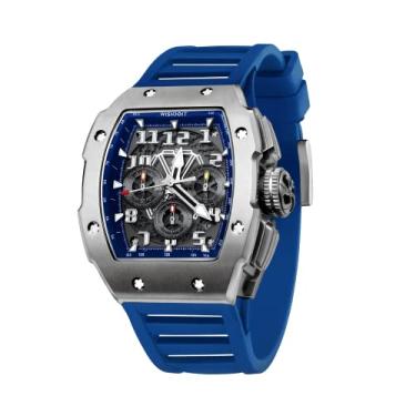 Imagem de WISHDOIT Relógio cronógrafo GT masculino luxuoso Tonneau, calendário, data, luminoso, à prova d'água, réplica de relógio masculino FKM com pulseira de borracha, vestido esportivo, casual, relógio de