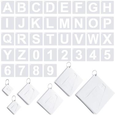 Imagem de Affrolling Kit de 216 peças de estênceis de letras e números, 6 tamanhos, modelos de alfabeto, estênceis de plástico, reutilizáveis, pintura em tecido de parede de madeira, quadro-negro, projetos de